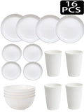 Axyaa 32pcs Reusable Plastic Cutlery Set, Wheat Bowls, Dessert Plates - Eco-Friendly Party Supplies
