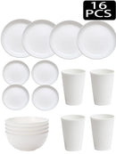Axyaa 32pcs Reusable Plastic Cutlery Set, Wheat Bowls, Dessert Plates - Eco-Friendly Party Supplies
