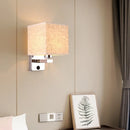 Axyaa Wood Iron LED Wall Lamp with Linen Lampshade for Bedroom and Aisle Lighting