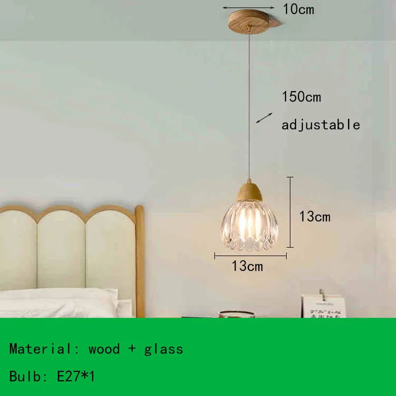 Axyaa Clear Glass Ceiling Light with Wood E27 Bulb for Bedroom, Dining Room, Hallway