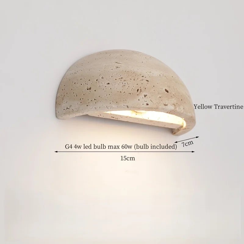 Axyaa Small LED Wall Sconce Yellow Travertine Wabi Sabi Wall Lamp