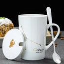 Axyaa Constellations Ceramic Mug Set with Spoon & Lid, 420ml Black Coffee Cup