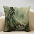 Axyaa Japanese Landscape Ukiyo Style Cushion Cover 45x45cm Art Decor Linen Pillow Case