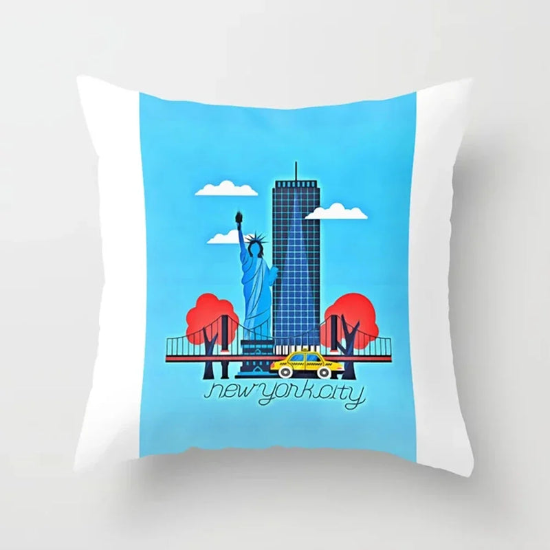 Pink Anime City Print Polyester Pillowcase 45x45cm for Bedroom Living Room by Axyaa.