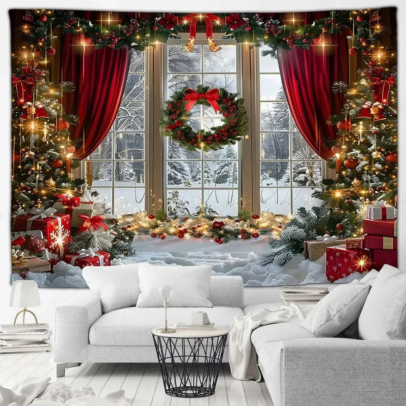 Winter Wonderland Tapestry: Christmas Tree Garland Window Wall Hanging by Axyaa