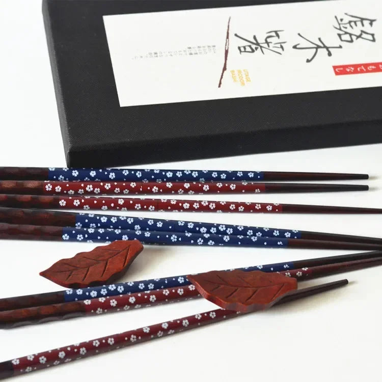 Axya Wooden Chopsticks Set with Rests - Four Pairs in Gift Box