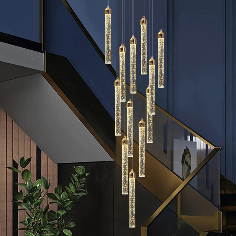 Axyaa Deluxe Crystal Chandelier: Modern Living Room LED Lamp Gold Attic Lighting