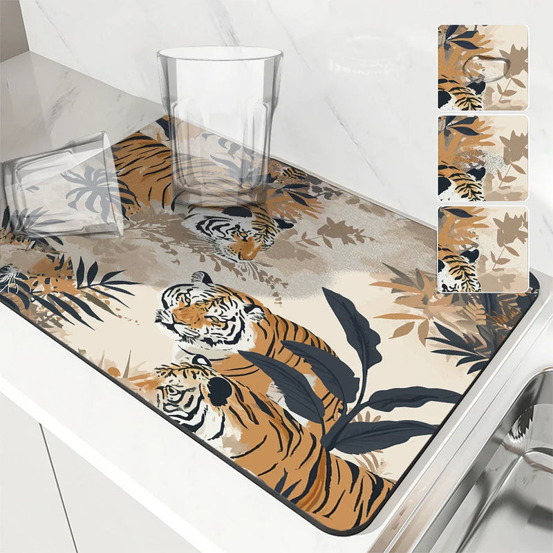 Axyaa Tiger Absorbent Drying Mat for Kitchen and Coffee Bar