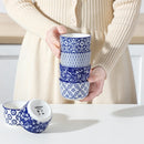 Axyaa Chinese Blue and White Ceramic Ramekins Set for Baking and Serving
