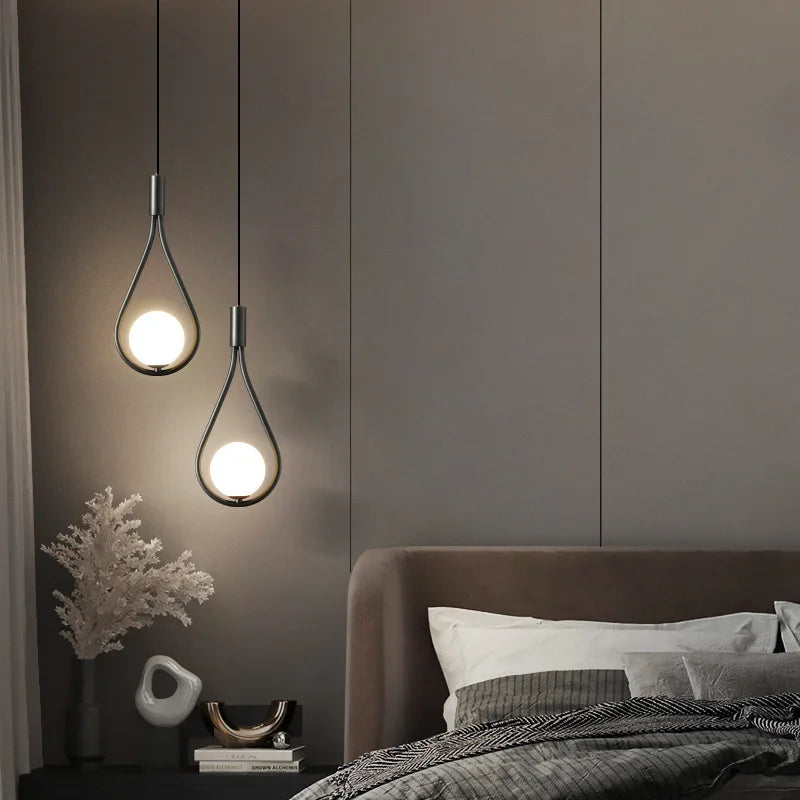 Axyaa Gold lron LED Pendant Lamp with Glass Ball Water Drops for Bedroom Lighting