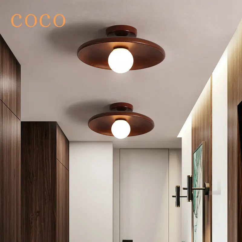 Axyaa Handcrafted Wooden Disc Pendant Ceiling Lamp with LED Lights for Living Room, Corridor, and Balcony