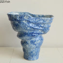Axyaa Blue Hammer Patterned Ceramic Vase for Room Aesthetic Decor