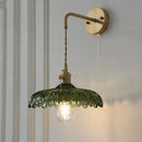 Axyaa Amber Vintage LED Wall Light Glass Copper Pull Chain Switch Bedside Lamp