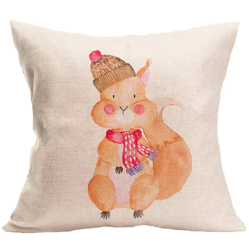 Axyaa Winter Forest Animals Linen Pillowcase 45*45cm