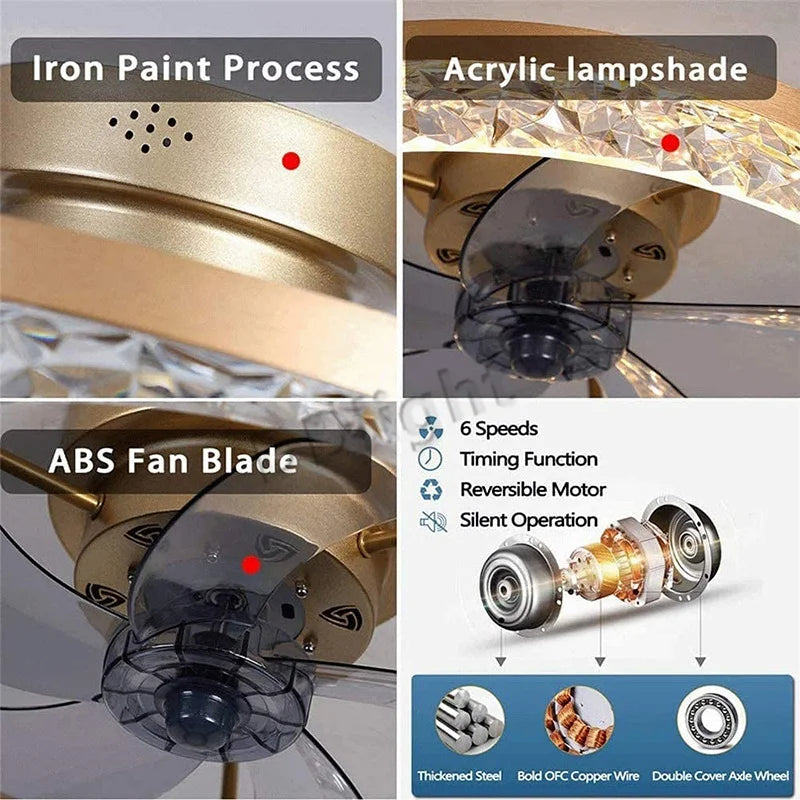 Axyaa Smart LED Ceiling Fan Lights Remote Control Dimmable for Bedroom Decor