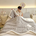 Axyaa Plush Fleece Double Layer Wool Bed Blanket Wool Throw Cozy Blanket