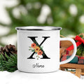 Axyaa Flower Letter Enamel Mug - Personalized Alphabet Camping Tea Coffee Cup