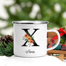Axyaa Flower Letter Enamel Mug - Personalized Alphabet Camping Tea Coffee Cup