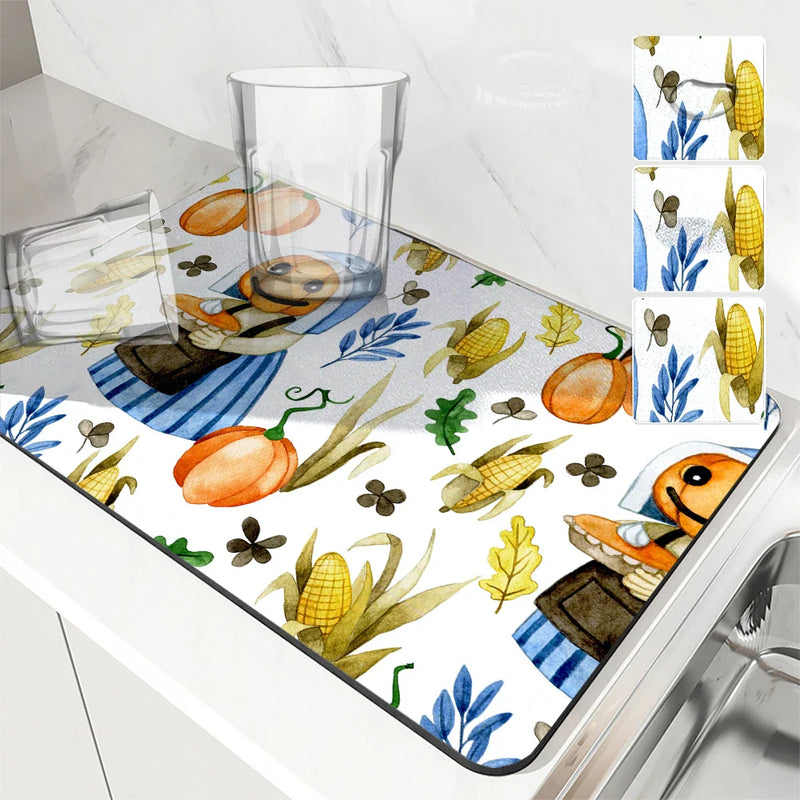 Axyaa Halloween Drying Mat for Kitchen Counter and Tableware, Non-Slip and Absorbent