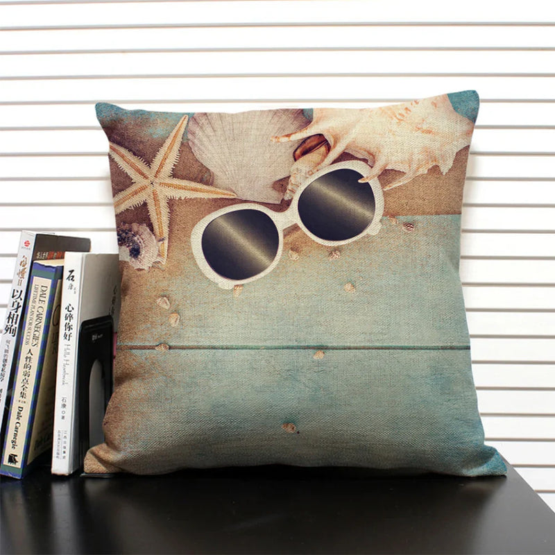 Axyaa Shell Print Cushion Cover for Living Room Sofa, 45x45cm