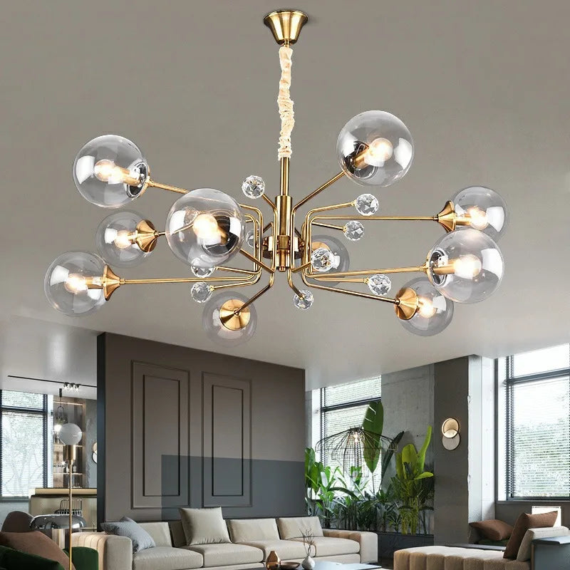 Axyaa Glass Bubble Chandelier: Luxury LED Suspension Lamp for Home Decor