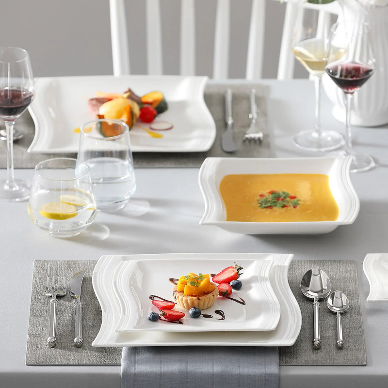 Axya FLORA 30/60-Piece White Porcelain Dinner Set for 12 Person