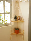 Axyaa Macrame Hanging Shelf | Boho Wood Floating Corner Wall Shelf