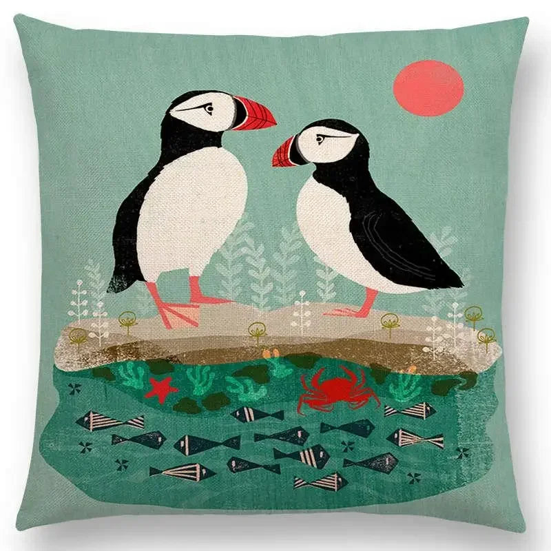 Axyaa Bird-Floral Teacup & Lepidoptera Cushion Cover for Decor & Sofa