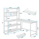 Axyaa Large Computer Desk with Wireless Charging and 5 Storage Shelves, Office Study Writing Table