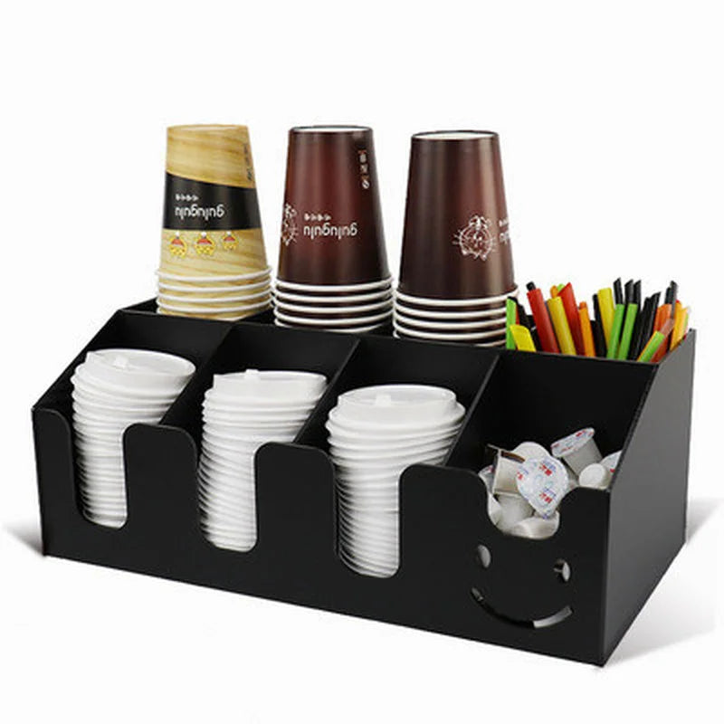 Axya Black Acrylic Cup Holder with Straw Storage Stand