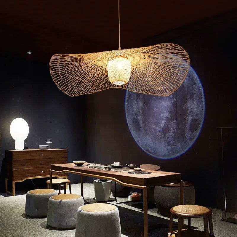 Axyaa Bamboo Pendant Light: Japanese Style Chandelier for Dining, E27 Suspended Luminaire