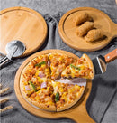 Axya Round Bamboo Pizza Board with Stone Baking Tray & Cutting Platter