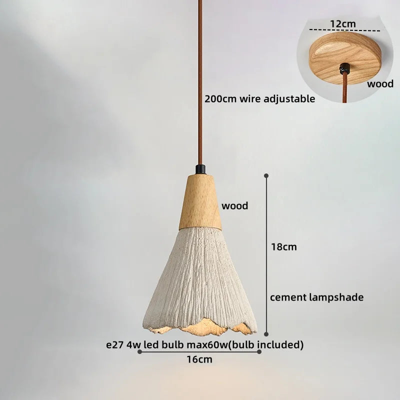 Axyaa LED Pendant Lights Modern Style Cement Wood Hanging Lamp