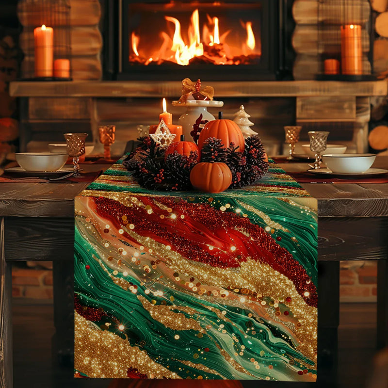 Axyaa Christmas Scales Table Runner - Farmhouse Dining Decorations for Party Tables