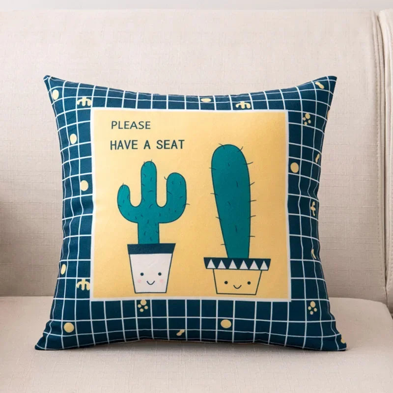 Nordic Cartoon Print Pillow Cover for Axyaa Square Cushion Sofa Decor