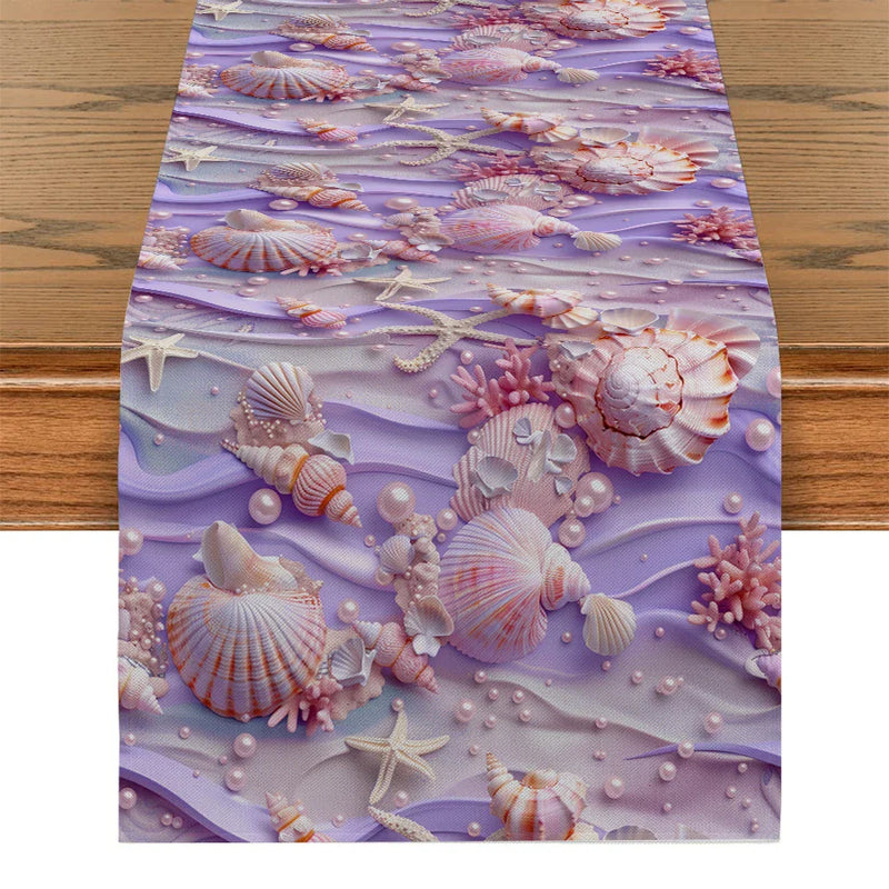 Axyaa Shell Starfish Pearl Coral Table Runner for Farmhouse Dining Décor