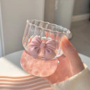 Axyaa Striped Glass Coffee Mug with Bow Decor - Delicate & Elegant Tea Cup