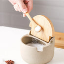 Axyaa Ceramic Seasoning Jar with Bamboo Lid and Spoon