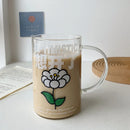 Axyaa 1000ml Glass Cups with Lid & Straw, Cute Coffee Mugs, Big Drinkware