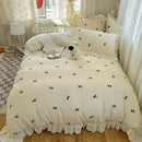 Axyaa Bow Lace Milk Fleece 4-Piece Set Coral Fleece Winter Bedding