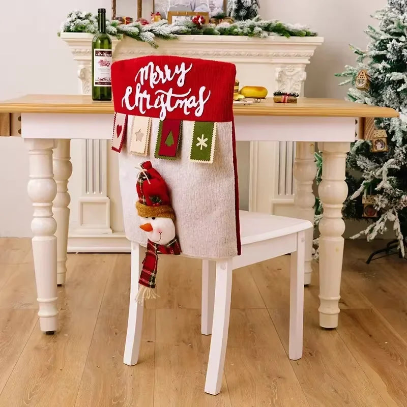 Axyaa Christmas Chair Cover Cartoon Santa Snowman Elk Festive Supplies
