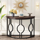 Axyaa Industrial Half Moon Console Table, 43 Inch, Geometric Base, Wood Accent