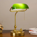 Axyaa Retro Vintage Metal Wood Bank Table Lamp with Green Lampshade