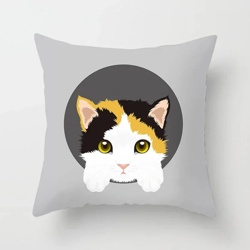 Axyaa Cute Cat Round Head Cushion Cover 45x45cm Polyester Pillowcase Square