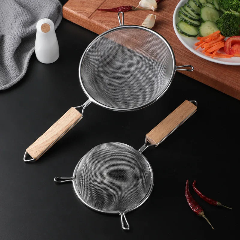 Axyaa Stainless Steel Wooden Handle Strainer Spoon for Multi-functional Kitchen Tools