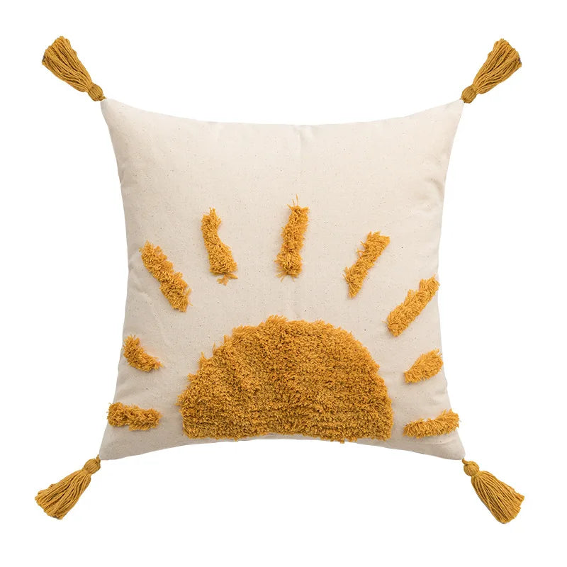 Axyaa Tufted Sun Circle Cushion Cover for Home Decor Living Room Bedroom
