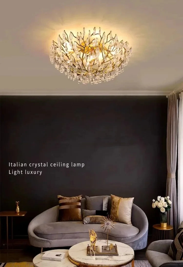 Axyaa Crystal Ceiling LED Chandelier Modern Round Branch Lamparas De Techo