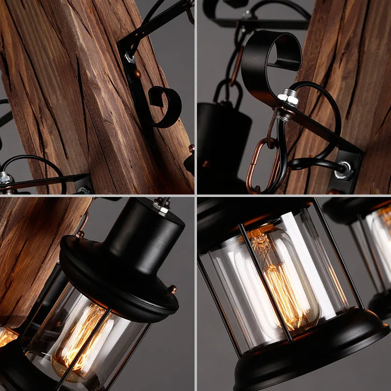 Axyaa Retro Wood Industrial Chandelier Pendant Lights