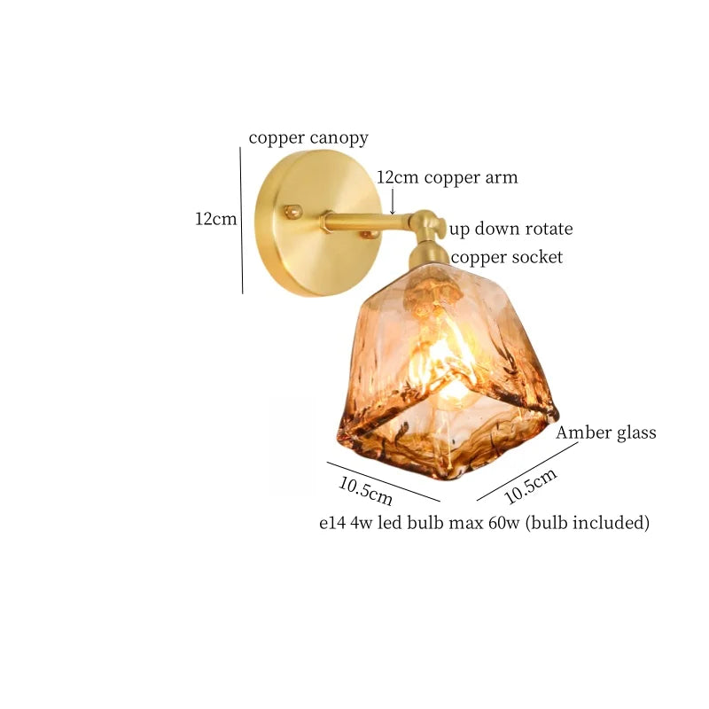 Axyaa Glass LED Wall Sconce Light Pull Chain Copper Applique Murale