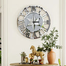 Axyaa 60CM Round Mirrored Wall Clock with Beveled Roman Numerals - Elegant Skeleton Design